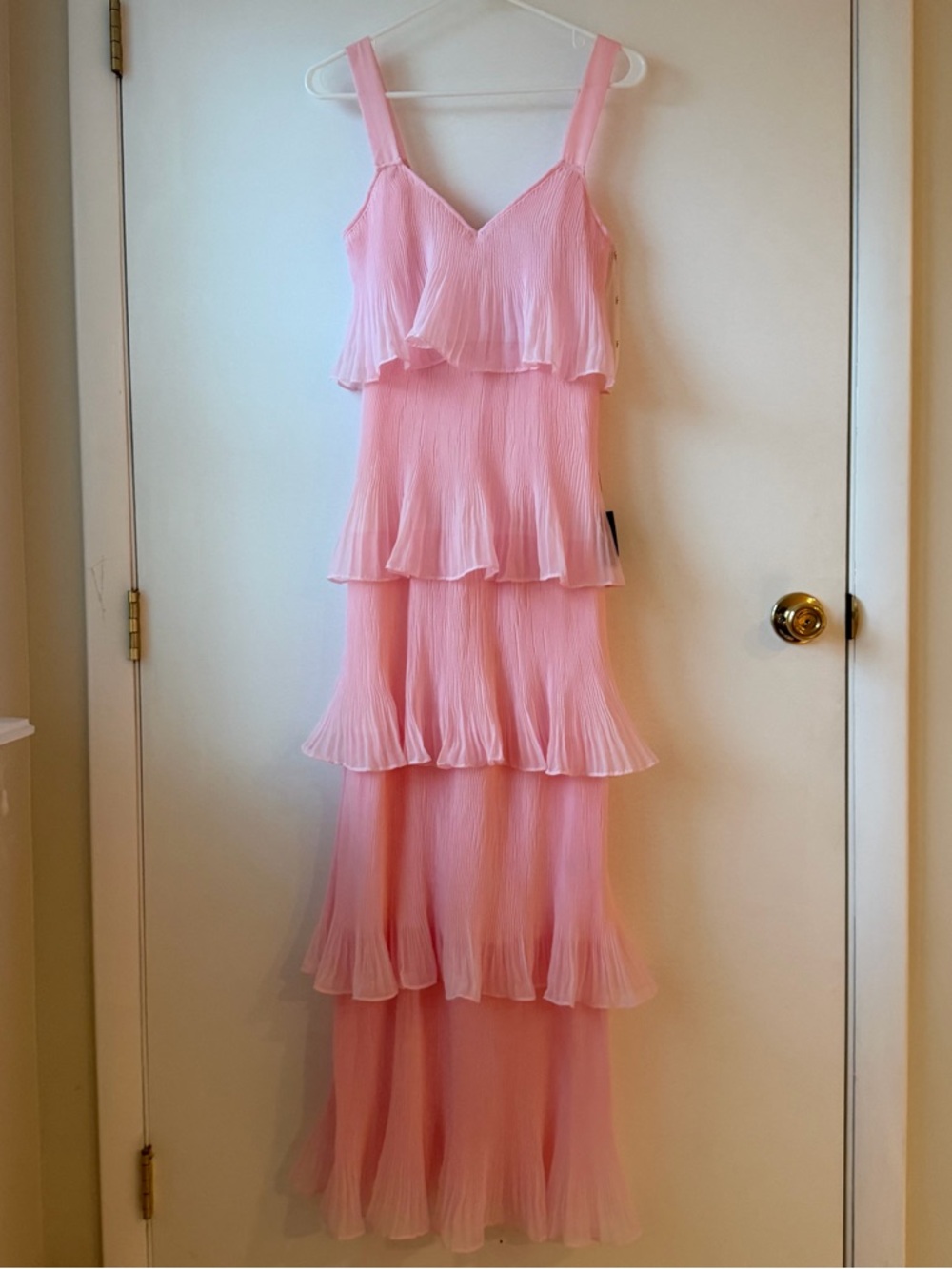 Lulus Elegant Nature Blush Pink Pleated Sleeveless Tiered Maxi Dress Size XS NWT